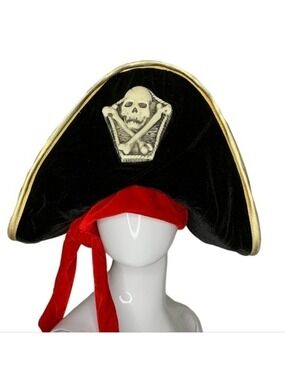 Elope Large Black velvet Pirate costume hat with Skull and Crossbones Halloween